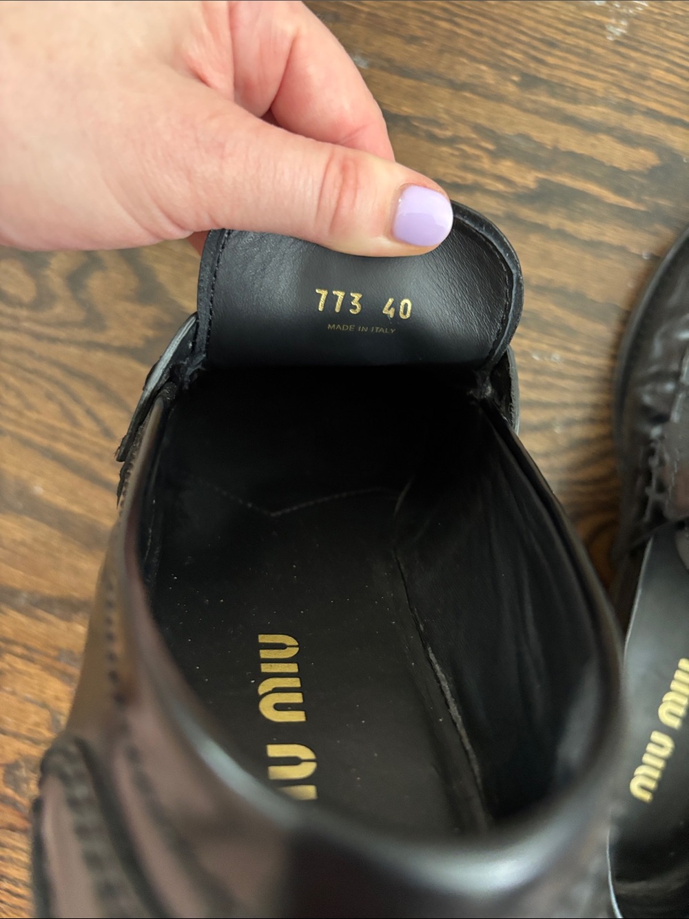 Miu Miu Black Leather Penny Loafers with Gold Accent - Picture 10 of 12